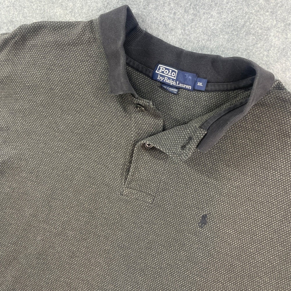 Ralph Lauren Vintage Mens Polo Shirt XXL Charcoal Grey Textured Long Sleeve